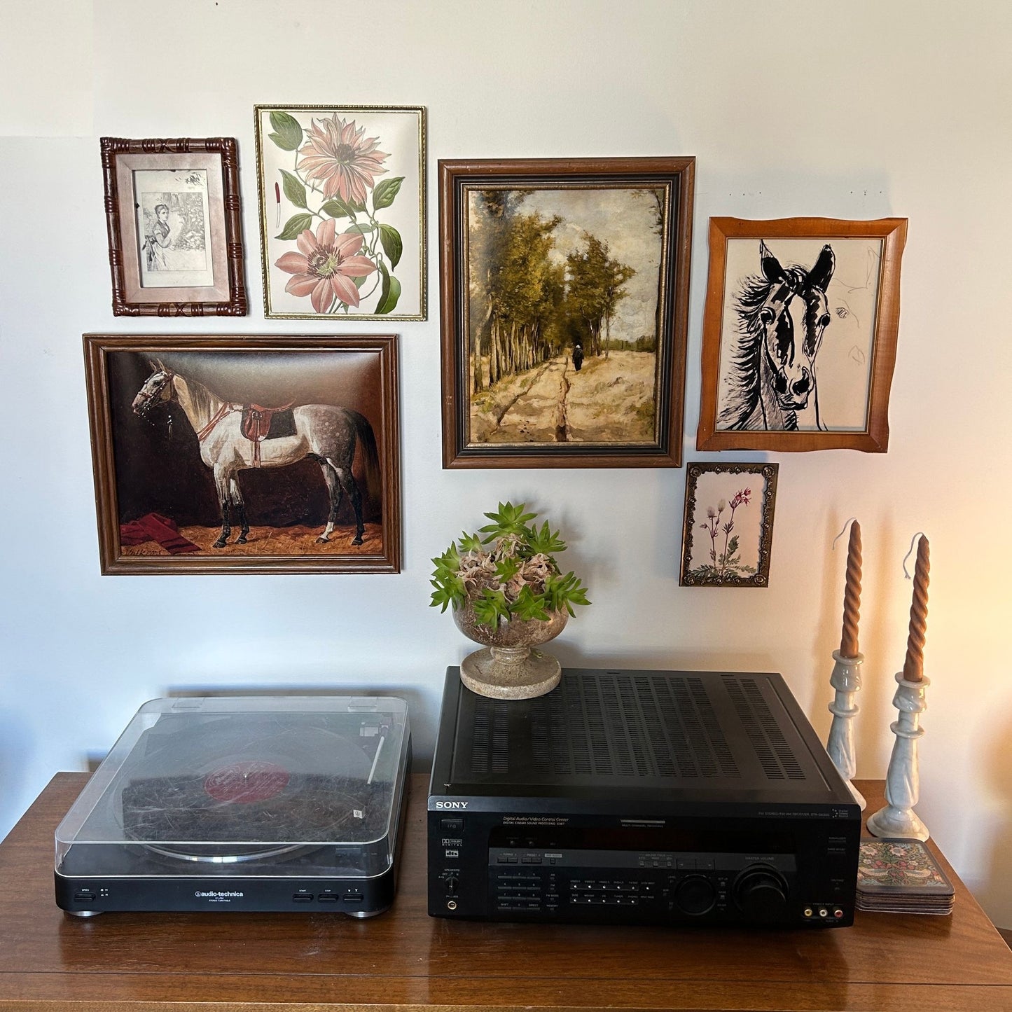 Gallery Wall # 1 - Framed vintage equestrian, botanical, landscape art
