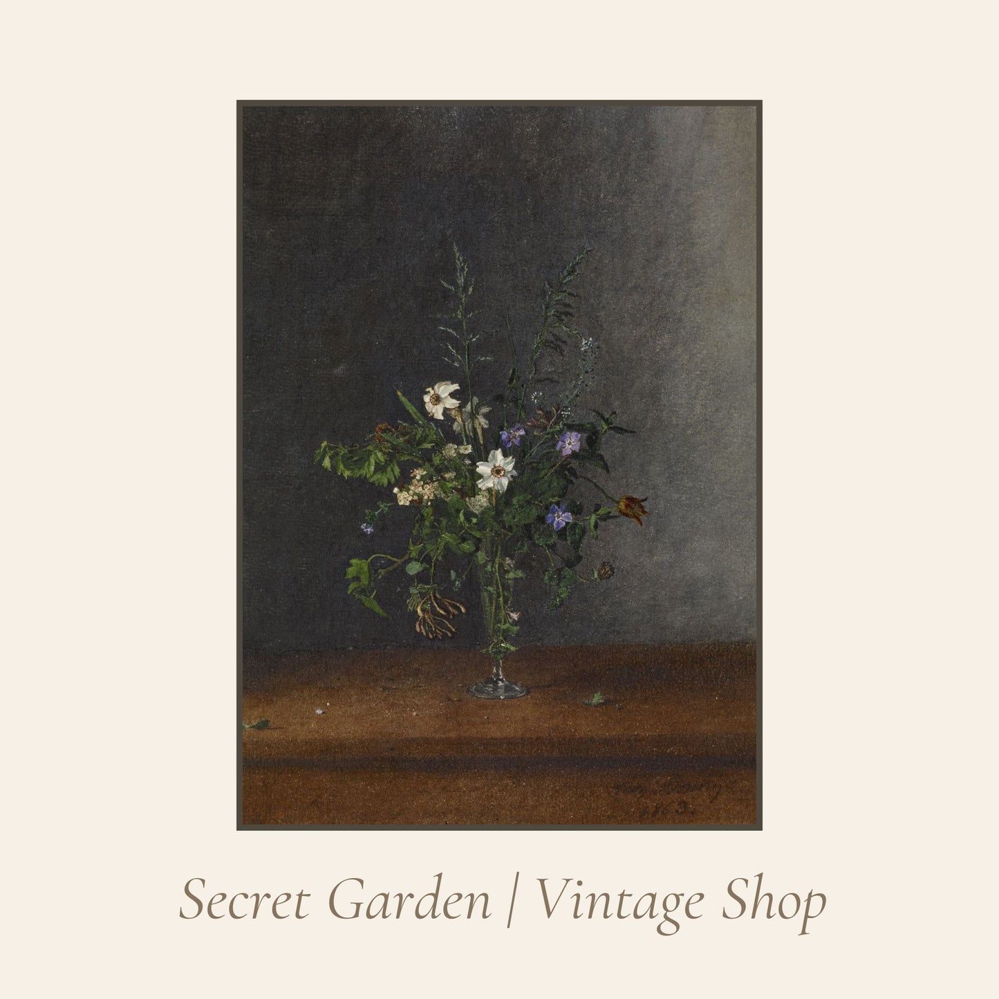 022 Vintage Dark Floral Art Print