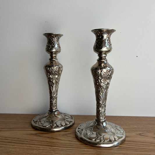 Vintage Ornate Silver Plated Candlestick Holders