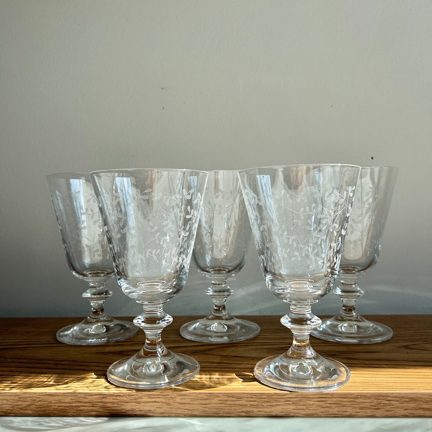 Vintage Crystal Glassware | Floral Pattern | Set of 5