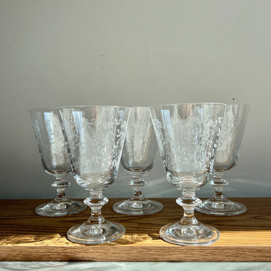 Vintage Crystal Glassware | Floral Pattern | Set of 5