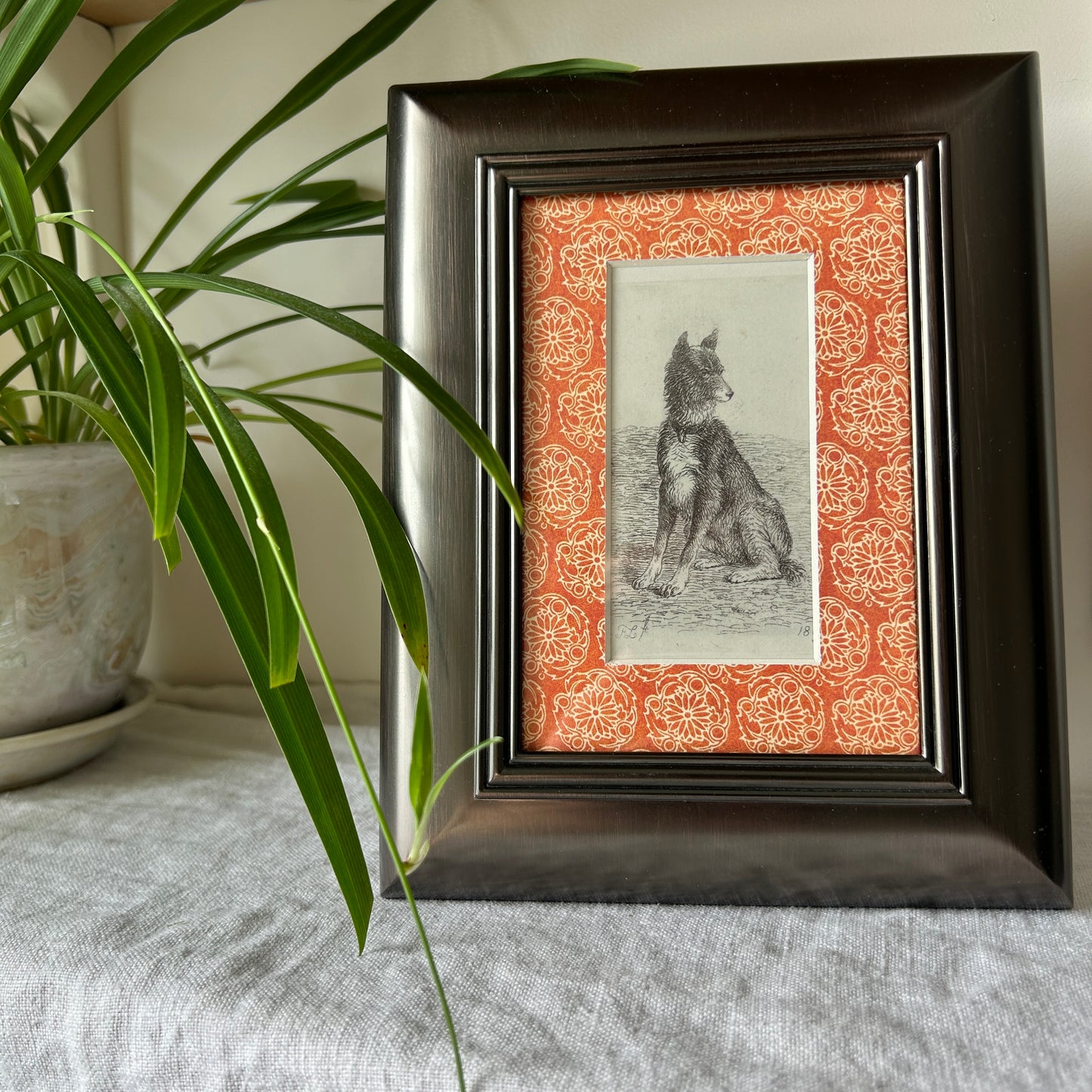 Vintage Dog Illustration Art Print | Patterned Custom Matting