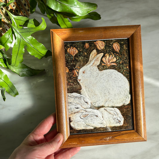 Vintage Rabbit Family Art Print | Wooden Frame
